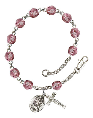 Saint Michael the Archangel Engravable Rosary Bracelet with Amethyst Beads