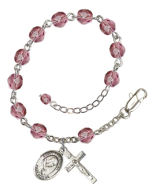 Silver-Plated 6mm Fire-Polished Saint Philomena Rosary Bracelet in Amethyst Engraved Catholic Saint Jewelry