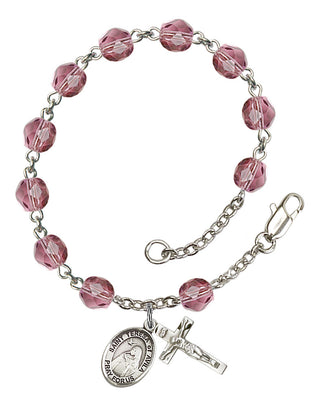 Saint Teresa of Avila Engravable Rosary Bracelet with Amethyst Beads