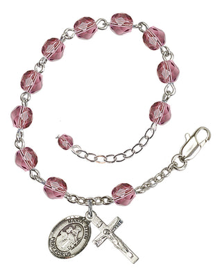 Silver-Plated 6mm Fire-Polished Maria Stein Rosary Bracelet in Amethyst Engraved Catholic Saint Jewelry