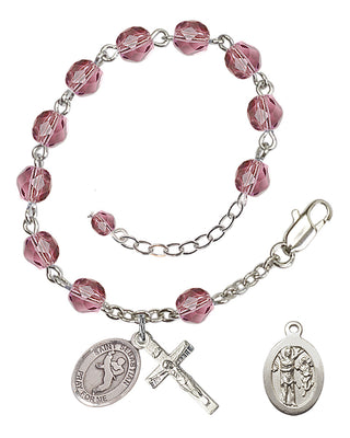 Adjustable Silver Plated 6mm Fire Polished Saint Sebastian/Martial Arts Rosary Bracelet in Amethyst