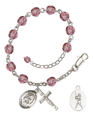Adjustable Silver Plated 6mm Fire Polished Saint Rita / Baseball Rosary Bracelet in Amethyst
