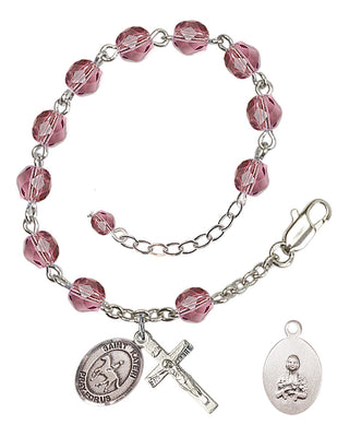 Adjustable Silver Plated 6mm Fire Polished Saint Kateri/Equestrian Rosary Bracelet in Amethyst