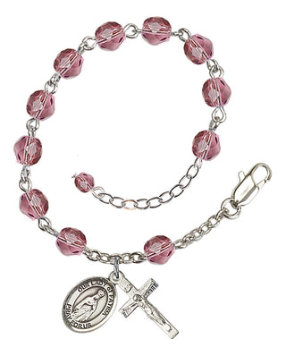 Silver-Plated 6mm Fire-Polished Our Lady of Fatima Rosary Bracelet in Amethyst Engraved Catholic Saint Jewelry