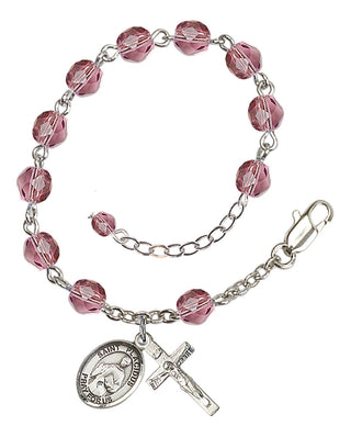 Silver-Plated 6mm Fire-Polished Saint Placidus Rosary Bracelet in Amethyst Engraved Catholic Saint Jewelry