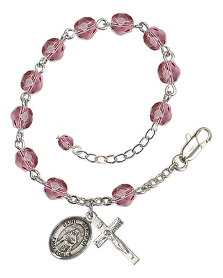 Silver-Plated 6mm Fire-Polished Saint Deborah Rosary Bracelet in Amethyst Engraved Catholic Saint Jewelry