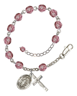 Silver-Plated 6mm Fire-Polished Saint Clement Rosary Bracelet in Amethyst Engraved Catholic Saint Jewelry