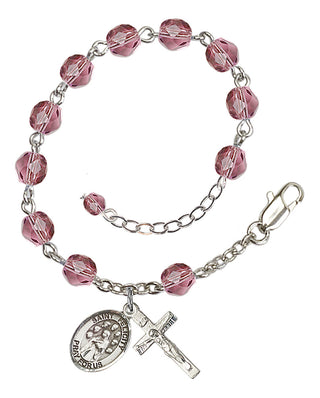 Silver-Plated 6mm Fire-Polished Saint Felicity Rosary Bracelet in Amethyst Engraved Catholic Saint Jewelry