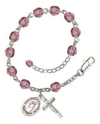 Silver-Plated 6mm Fire-Polished Saint John of Capistrano Rosary Bracelet in Amethyst Engraved Catholic Saint Jewelry