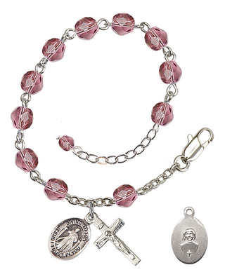 Adjustable Silver Plated 6mm Fire Polished Divine Mercy Rosary Bracelet in Amethyst