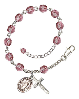 Silver-Plated 6mm Fire-Polished Saint Raymond of Penafort Rosary Bracelet in Amethyst Engraved Catholic Saint Jewelry