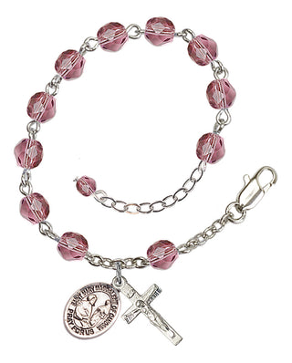 Silver-Plated 6mm Fire-Polished Saint Mary Magdalene of Canossa Rosary Bracelet in Amethyst Engraved Catholic Saint Jewelry