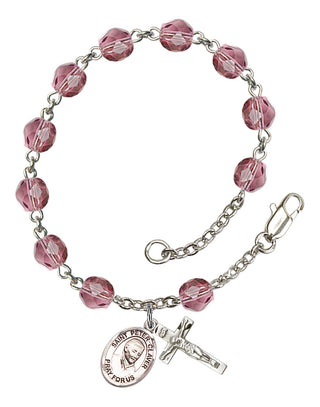 Saint Peter Claver Engravable Rosary Bracelet with Amethyst Beads