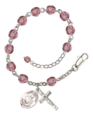 Silver-Plated 6mm Fire-Polished Saint Norbert of Xanten Rosary Bracelet in Amethyst Engraved Catholic Saint Jewelry