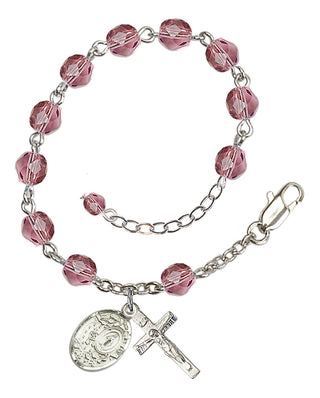 Adjustable Silver Plated 6mm Fire Polished Miraculous Rosary Bracelet in Amethyst