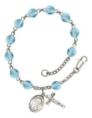 Saint Apollonia Engravable Rosary Bracelet with Aqua Beads