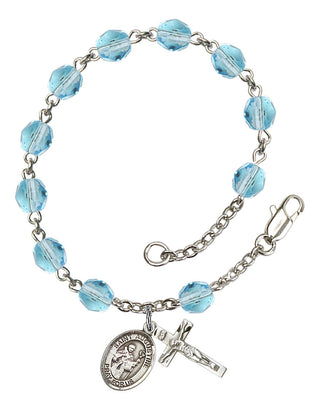 Saint Augustine Engravable Rosary Bracelet with Aqua Beads