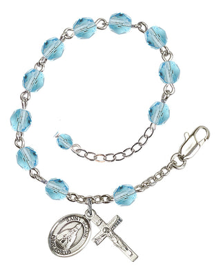 Silver-Plated 6mm Fire-Polished Saint Blaise Rosary Bracelet in Aqua Engraved Catholic Saint Jewelry
