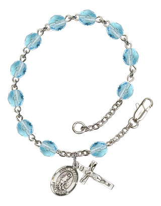 Saint Lazarus Engravable Rosary Bracelet with Aqua Beads