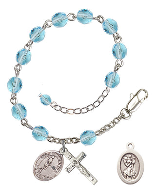 Adjustable Silver Plated 6mm Fire Polished Saint Christopher/Tennis Rosary Bracelet in Aqua