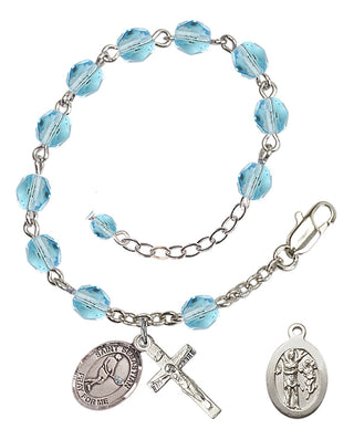 Adjustable Silver Plated 6mm Fire Polished Saint Sebastian/Tennis Rosary Bracelet in Aqua