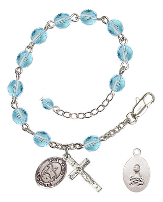 Adjustable Silver Plated 6mm Fire Polished Saint Kateri/Equestrian Rosary Bracelet in Aqua