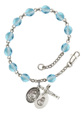 Our Lady of Mount Carmel Rosary Bracelet with Aqua Beads