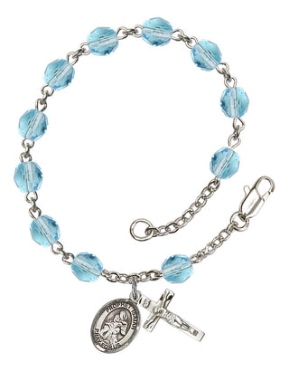 Saint Isaiah Engravable Rosary Bracelet with Aqua Beads