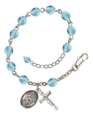 Silver-Plated 6mm Fire-Polished Saint Deborah Rosary Bracelet in Aqua Engraved Catholic Saint Jewelry
