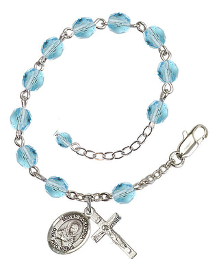 Silver-Plated 6mm Fire-Polished Mater Dolorosa Rosary Bracelet in Aqua Engraved Catholic Saint Jewelry
