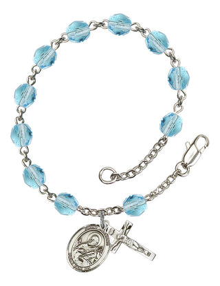 Saint Meinrad of Einsiedeln Engravable Rosary Bracelet with Aqua Beads