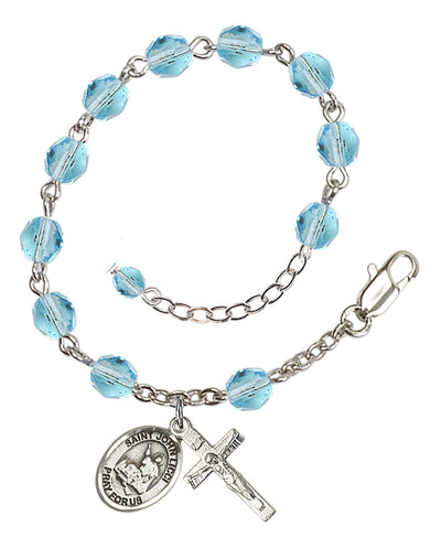 Silver-Plated 6mm Fire-Polished St. John Licci Rosary Bracelet in Aqua | Engravable