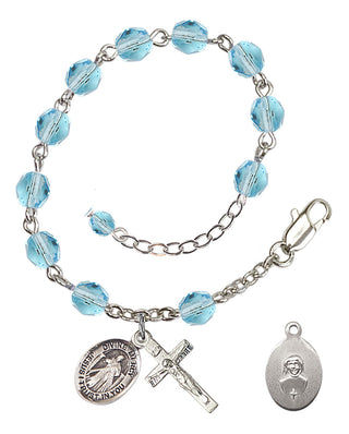 Adjustable Silver Plated 6mm Fire Polished Divine Mercy Rosary Bracelet in Aqua