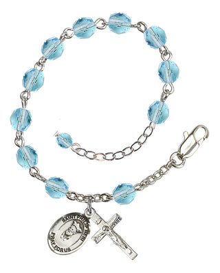Adjustable Silver Plated 6mm Fire Polished Saint Philip Neri Rosary Bracelet in Aqua