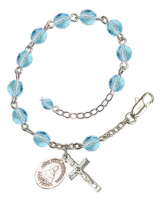Silver-Plated 6mm Fire-Polished Saint Lydia Purpuraria Rosary Bracelet in Aqua Engraved Catholic Saint Jewelry