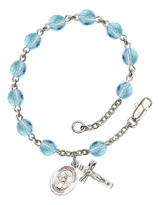 Saint Medard of Noyon Engravable Rosary Bracelet with Aqua Beads