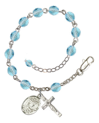 Adjustable Silver Plated 6mm Fire Polished Miraculous Rosary Bracelet in Aqua