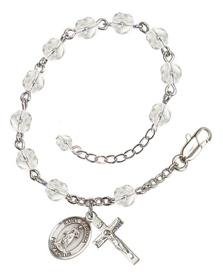 Silver-Plated 6mm Fire-Polished Saint Barbara Rosary Bracelet in Crystal Engraved Catholic Saint Jewelry