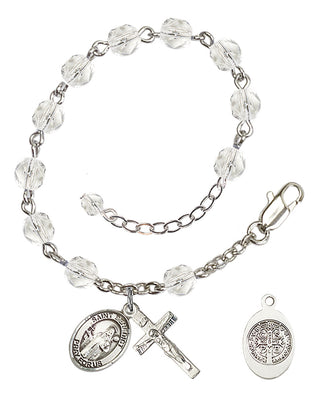 Silver-Plated 6mm Fire-Polished Saint Benedict Rosary Bracelet in Crystal Engraved Catholic Saint Jewelry