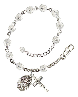 Silver-Plated 6mm Fire-Polished Saint Christopher Rosary Bracelet in Crystal Engraved Catholic Saint Jewelry
