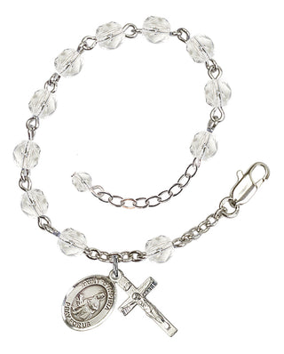 Silver-Plated 6mm Fire-Polished Saint Dymphna Rosary Bracelet in Crystal Engraved Catholic Saint Jewelry