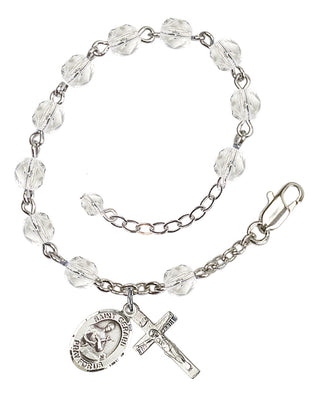 Silver-Plated 6mm Fire-Polished Saint Gerard Majella Rosary Bracelet in Crystal Engraved Catholic Saint Jewelry