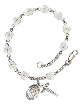 Saint Isidore of Seville Engravable Rosary Bracelet with Crystal Beads