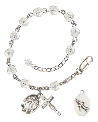Adjustable Silver Plated 6mm Fire Polished Saint Joseph of Cupertino Rosary Bracelet in Crystal