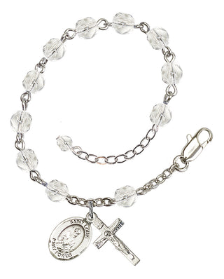 Silver-Plated 6mm Fire-Polished Saint Louis Rosary Bracelet in Crystal Engraved Catholic Saint Jewelry