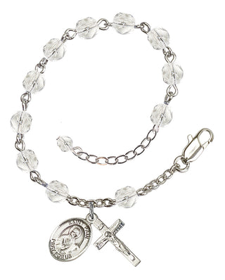 Silver-Plated 6mm Fire-Polished Saint Paul the Apostle Rosary Bracelet in Crystal Engraved Catholic Saint Jewelry