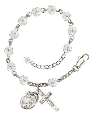 Silver-Plated 6mm Fire-Polished Saint Martin de Porres Rosary Bracelet in Crystal Engraved Catholic Saint Jewelry