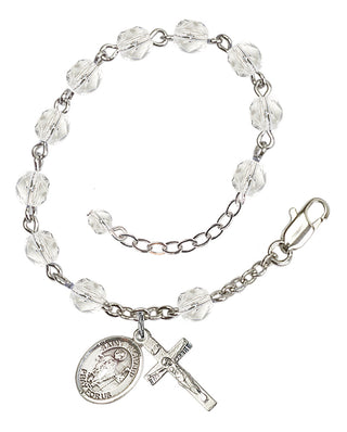 Silver-Plated 6mm Fire-Polished Saint Richard Rosary Bracelet in Crystal Engraved Catholic Saint Jewelry
