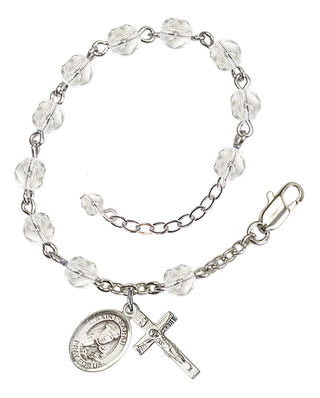 Silver-Plated 6mm Fire-Polished Saint Sarah Rosary Bracelet in Crystal Engraved Catholic Saint Jewelry