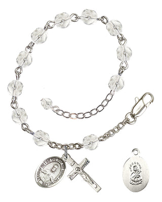 Silver-Plated 6mm Fire-Polished Scapular Rosary Bracelet in Crystal Engraved Catholic Saint Jewelry